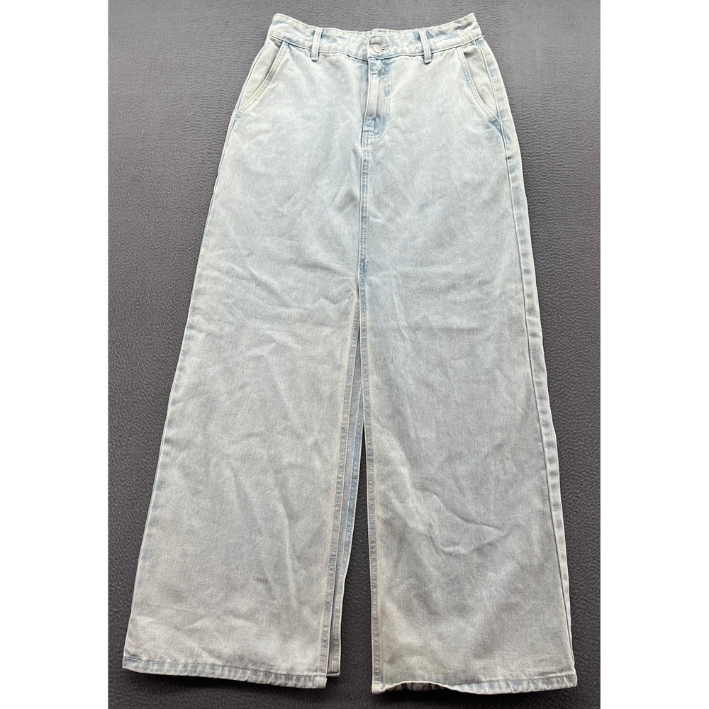 VILA Vikira Maxi Denim Skirt Womens Sz 8 Light Wash Blue Long Light Slit